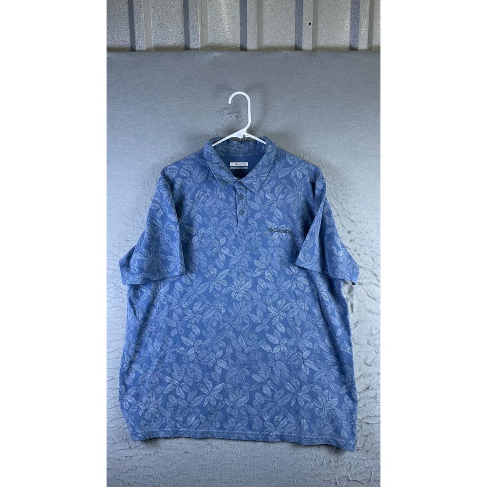 Columbia Polo Shirt Mens XL Blue Good Floral Leaf Short Sleeve Casual 14446